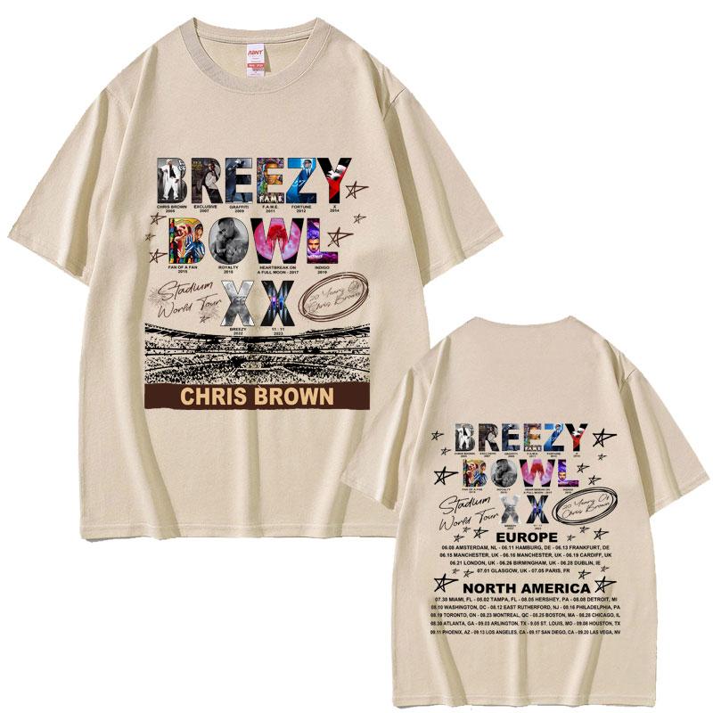 Лето 2025 Рэпер Крис Браун Breezy Bowl XX Тур Мужчины Женщины Хип-Хоп Мода Уличная Одежда Унисекс Винтаж Оверсайз Короткий Рукав
