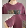 DIMANAF 2025 Women New Summer Loose Plus Size T-Shirt Short Sleeves Cotton Vintage Printing Tops Tees Maxi