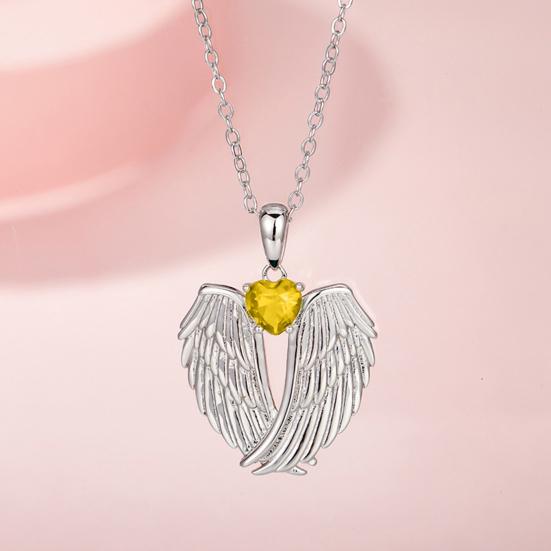 Ожерелье с крыльями ангела, горный хрусталь, крылья хранителя, ожерелье с подвеской, циркон, камень рождения, ювелирное украшение, подарок для нее