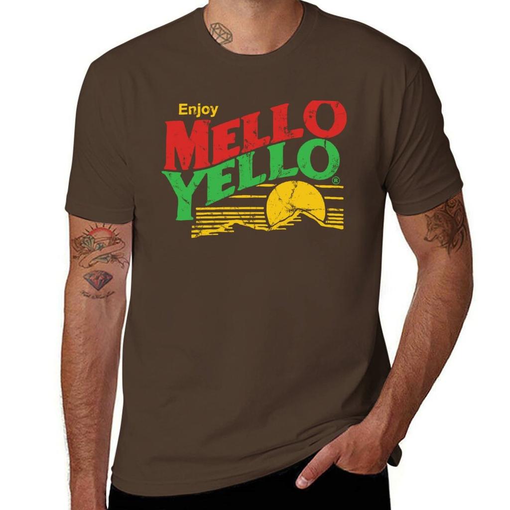 Наслаждайтесь винтажной футболкой Mello Yello, оверсайз футболкой для мальчиков, с принтом животных, забавными подарками, хлопковыми футболками для мужчин, мужскими футболками