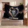 Leeds United Personalized Fleece Blanket With Football Logo, Custom Name Text Soft Warm Home Throw Blanket