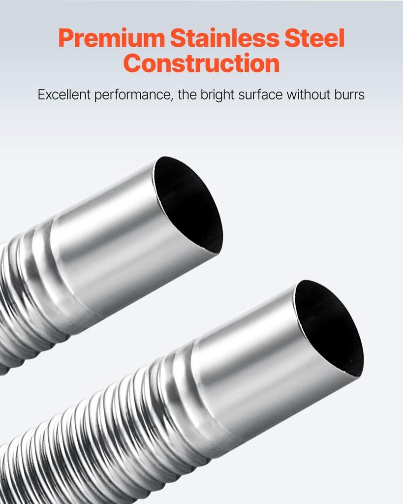 Exhaust Hose, 600mm Diesel Heater Flexible Exhaust Pipe, Stainless Steel Exhausts Hoses with 2 Hose Clamps, Air Diesel Parking Heater Exhausts Hoses
