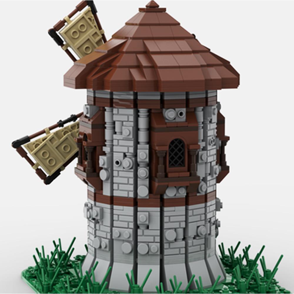 Gobricks MOC Средневековая ветряная мельница Кирпичи Городская ветряная мельница Город Ретро-дом Вид на улицу Набор строительных блоков Игрушки Для детей Подарки