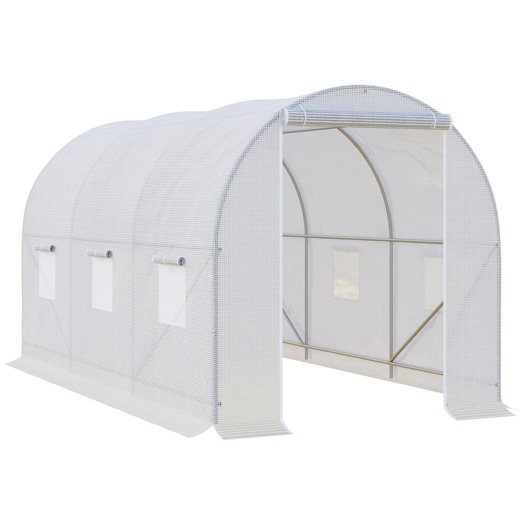 3.5 x 2 x 2 m Polytunnel Greenhouse, Walk-in Green House for Garden with Mesh Windows, Galvanised Steel Frame, White