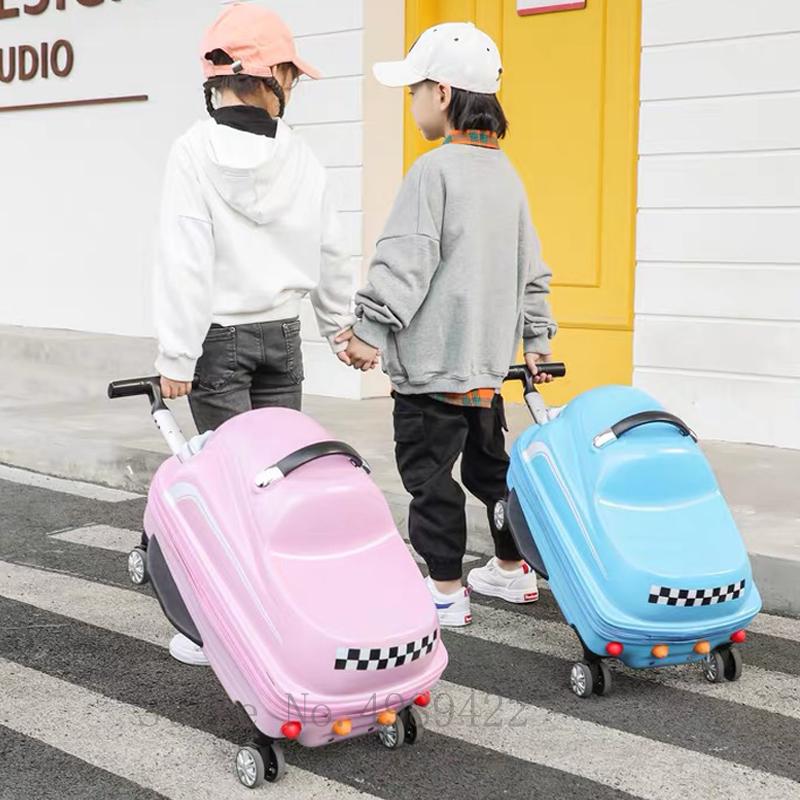 Kids Trolley Luggage 20 Inch 3D Cartoon Suitcase On Wheels Carry On Trunk Can Sit To Ride Rolling Luggage Swing Car Childern's