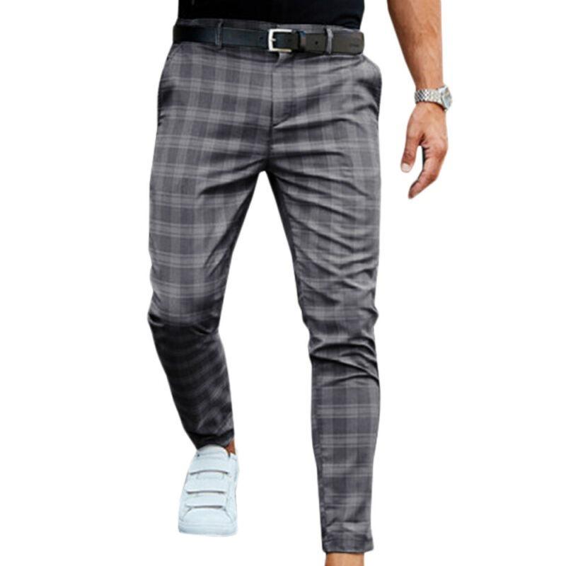 Мужские брюки в клетку Slim Fit Мягкие эластичные повседневные длинные брюки для работы, офиса и бизнеса