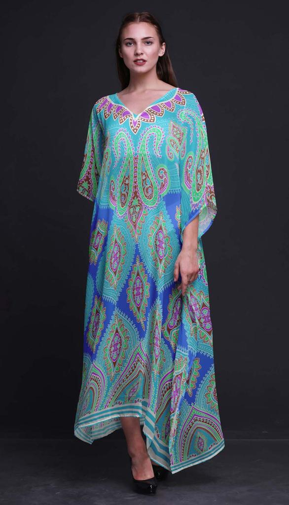 Phagun Ogee Damask Ladies Kaftan Holiday Loungewear Maxi Dress Beach