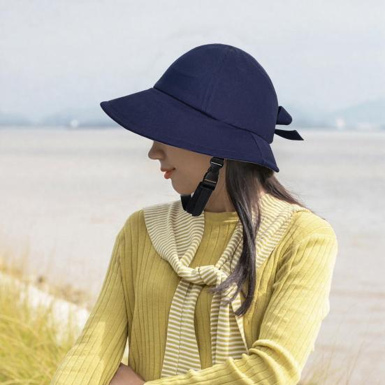 Женская шляпа от солнца с бантом, защита от УФ-лучей, шляпа-ведро с широкими полями и отверстием для хвостика, летняя пляжная шляпа для велоспорта на открытом воздухе, рыбалки, альпинизма