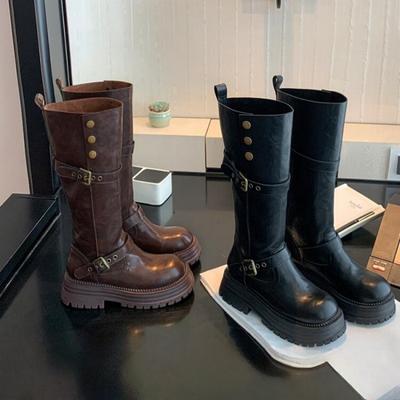 Сапоги Suding средней высоты и высокие сапоги для женской коллекции весна-осень 2025, новые рыцарские сапоги на высокой толстой подошве, черные модные сапоги-трансформеры
