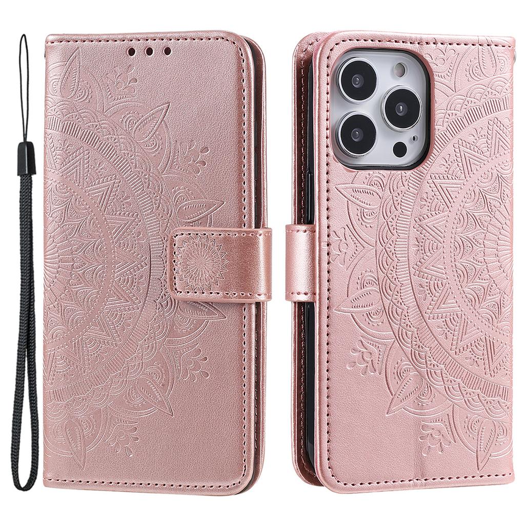 For iPhone 16 Pro Max Stand Case Imprinted Totem PU Leather Wallet Phone Cover