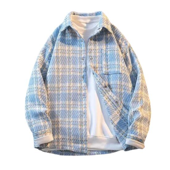 Мужская шерстяная куртка с лацканами, длинный рукав, клетчатый узор, однобортное пальто с нагрудным карманом, свободный крой, куртка, пальто