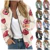 Fashionable Women Long Sleeve Casual Zipper Jacket Floral Leaf Print Round Neck