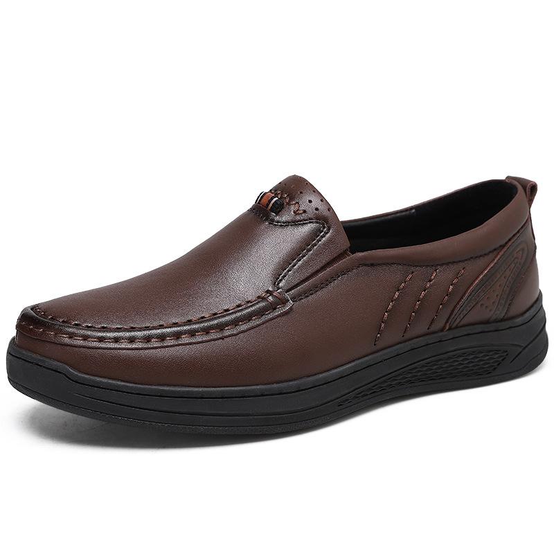 Мужская обувь больших размеров, весна и лето, новые мужские повседневные кожаные туфли, первый слой из коровьей кожи, без застежек, мягкие туфли без застежек на подошве