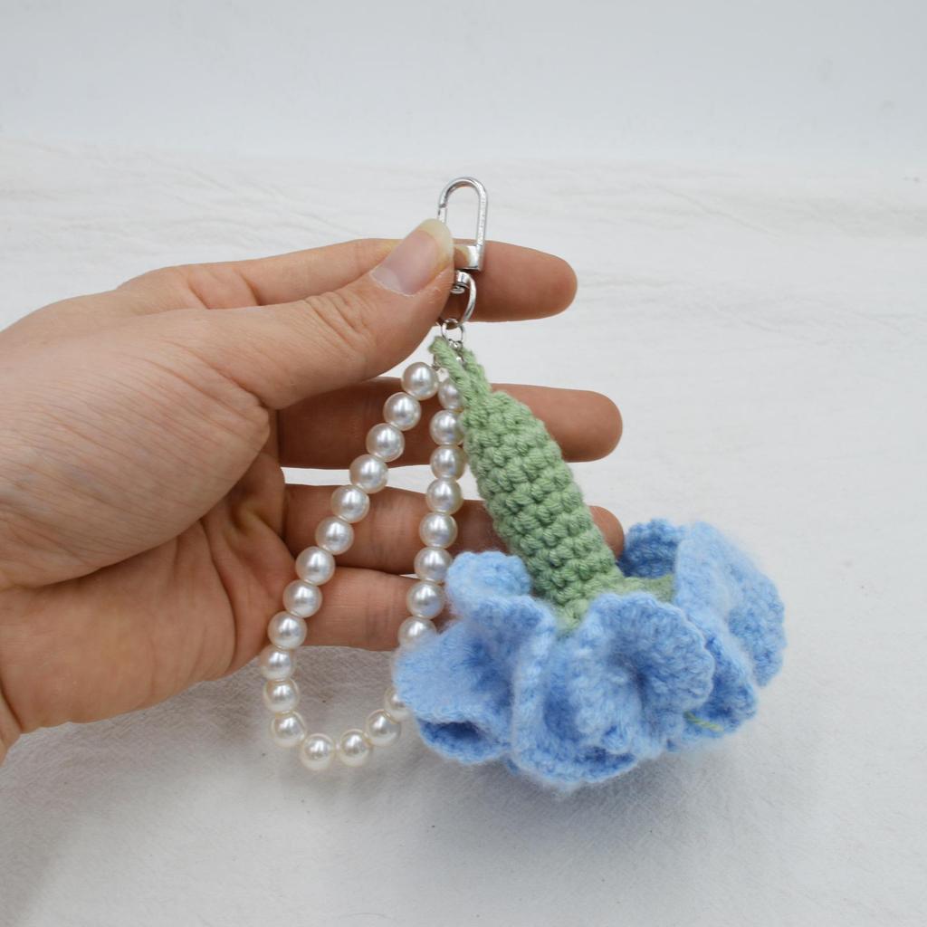 Korean-Style Pearl Chain Crochet Carnation Keychain - Mother's Day Gift Accessory