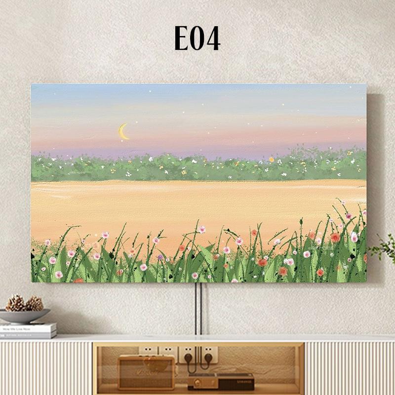 Oil Painting Landscape Printed TV Dust Cover Elastic All Inclusive LCD Screen Cover 32-85 Inch Home Decor Hanging TV Hood