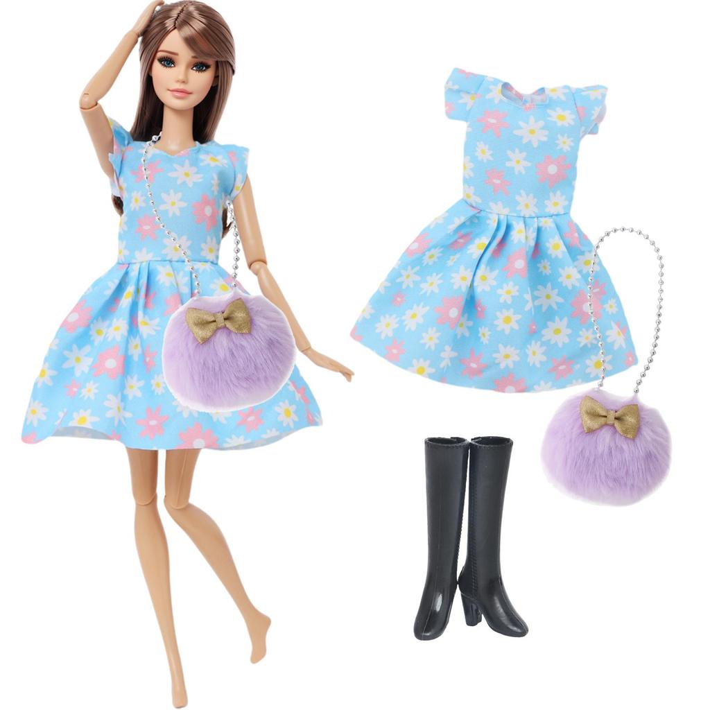 3 шт./компл. Модная одежда для куклы 30 см 11,5'' Платье для куклы-девочки с сумкой из мягкого меха, Туфли на высоком каблуке, Ботинки, Детская игрушка для игры, Подарок