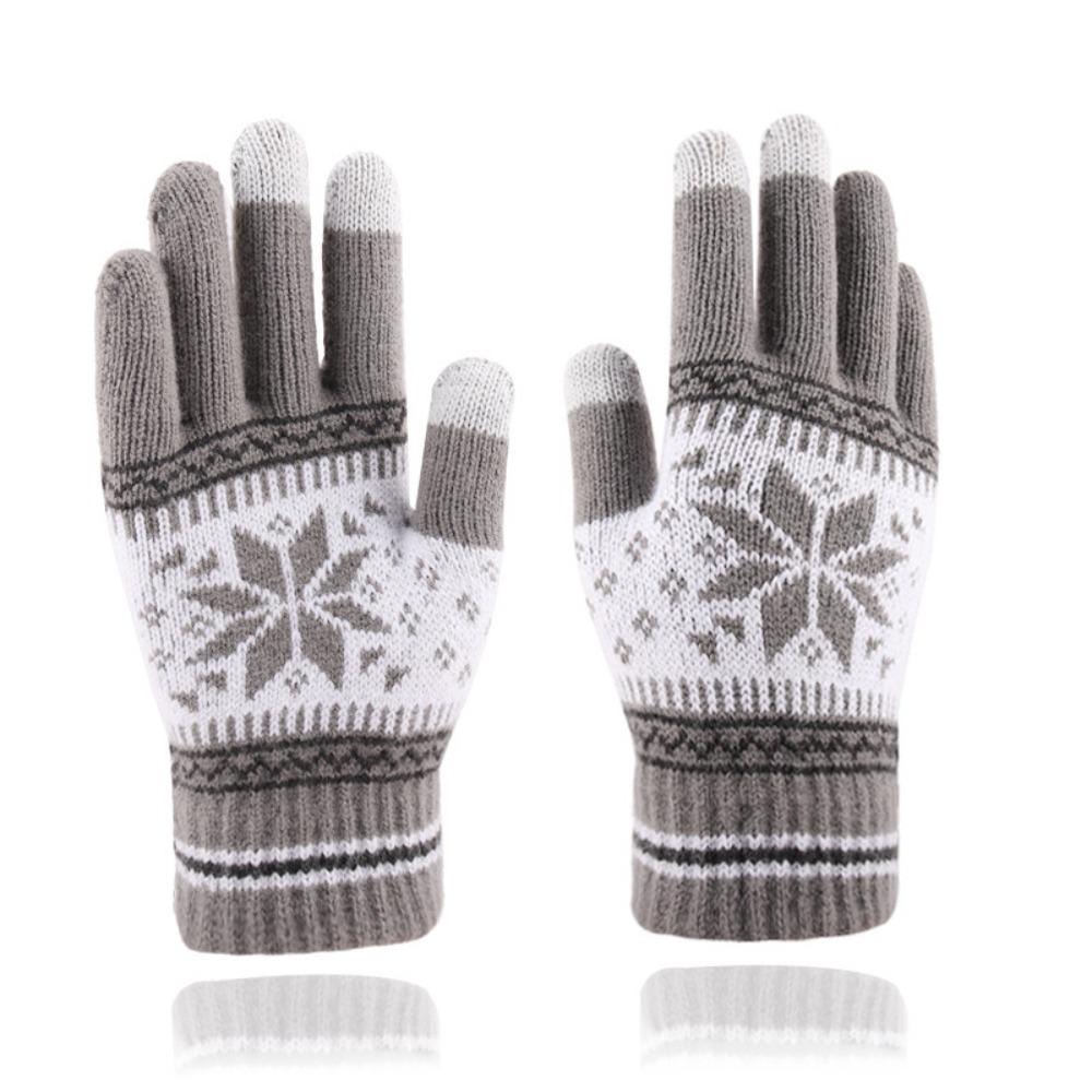 Knitted Snowflake Winter Knitted Gloves Thickened Skiing Gloves Full Finger Mittens Winter