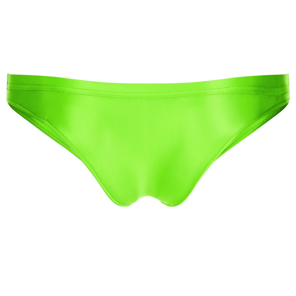 Mens Glossy Low Rise Briefs Solid Color Elastic Waistband Underpants Underwear Swimwear