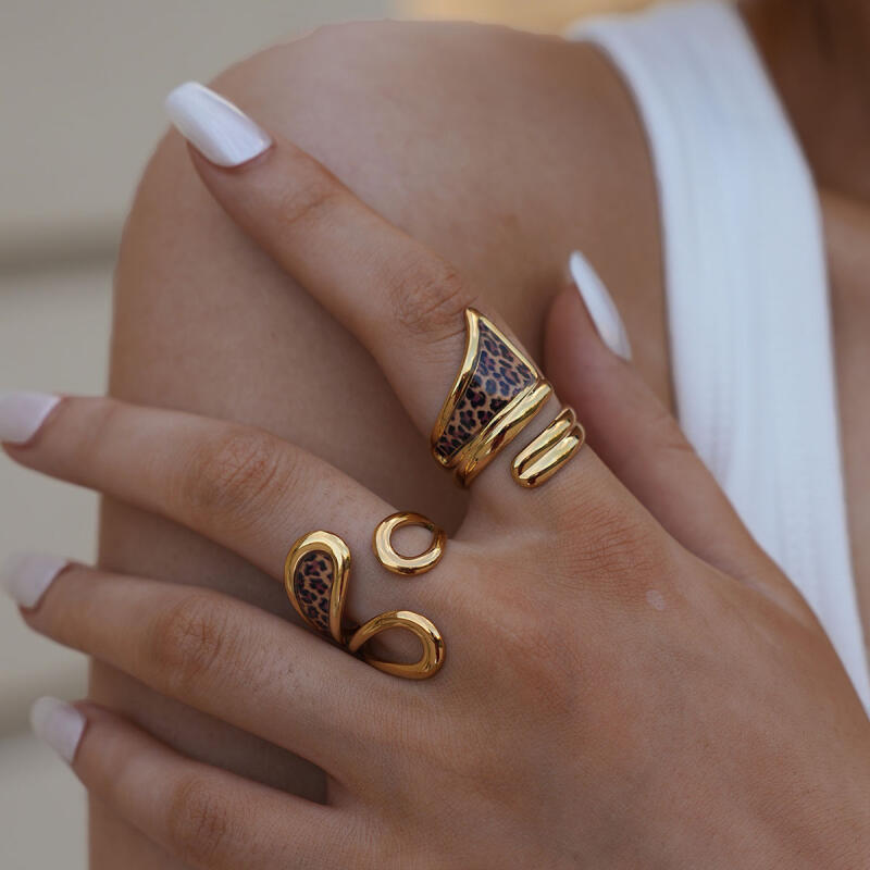 Stainless Steel Geometric Leopard Print Rings for Women Men Unique Design Irregular Opening Adjustable Rings Jewelry Accessories