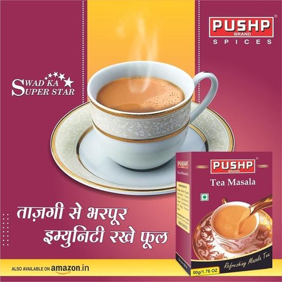 Ароматный чай «Pushp Brand Chai Masala» в порошке из 100% натуральных ингредиентов, 50 г (Пакет из 1)
