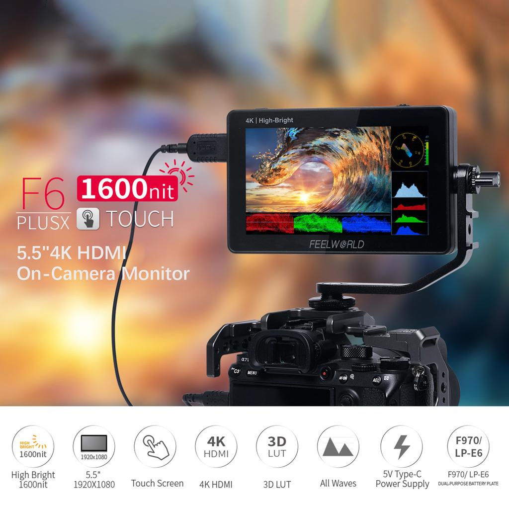FEELWORLD F6 PLUSX 5,5-дюймовый IPS-монитор, 1600 нит, видеопанель, 1920*1080 пикселей, сенсорное управление, вход 4K UHD