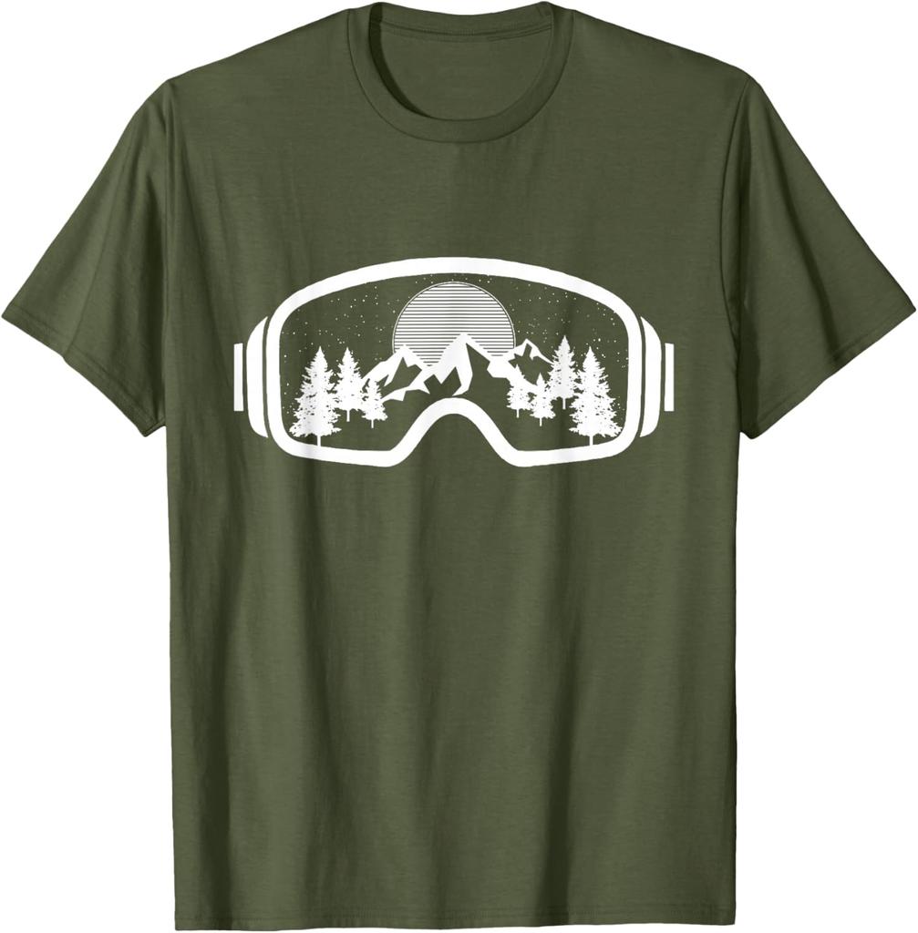 Ski Mountain Night Scene Graphic Tee Breathable Soft Cotton Casual TShirt for Unisex