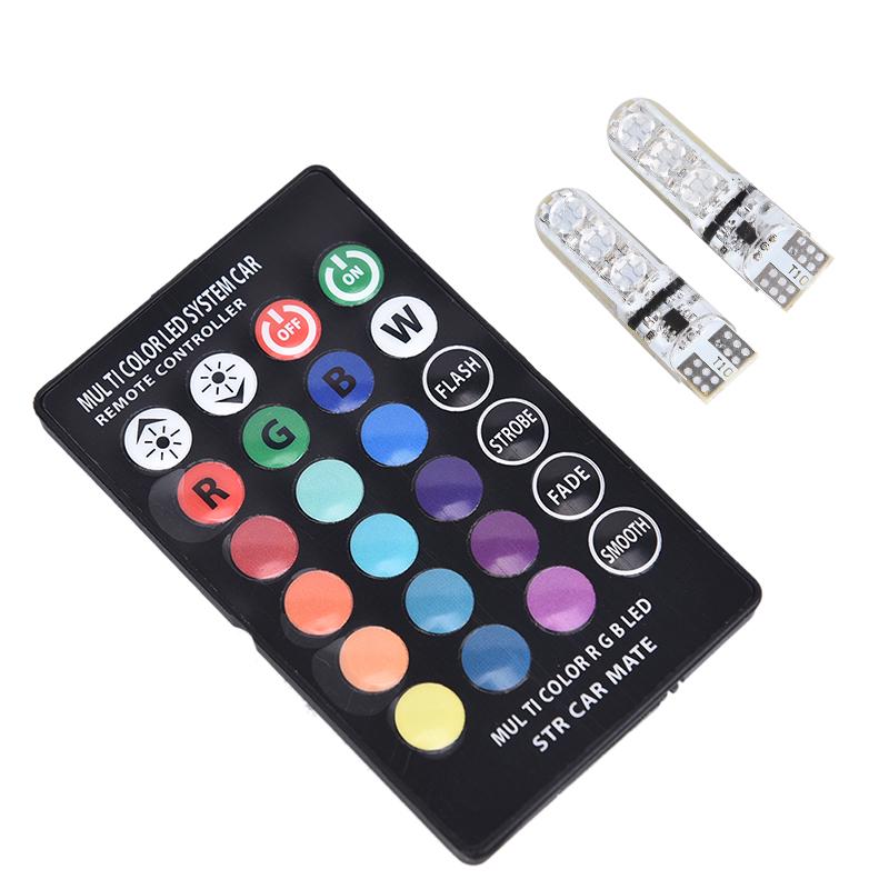 2шт T10 5050 W5W 6 Smd пульт дистанционного управления Rgb светодиодный автомобильный купольный светильник для чтения, лампа накаливания