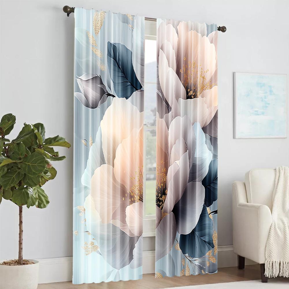 2 шт. Цветочные шторы с цифровой печатью растений и цветов, полиэстер, классический стиль, карман для штанги, художественный домашний декор для гостиной