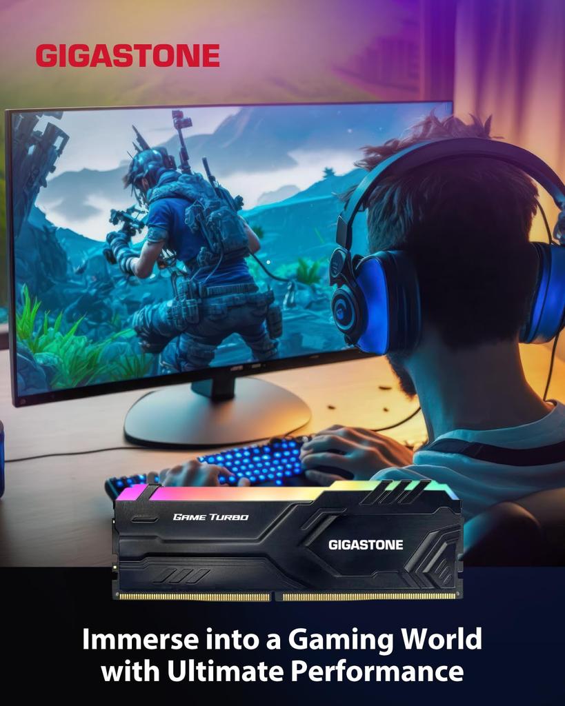GIGASTONE Game TURBO 16 ГБ x 4 DDR4 3600 МГц CL Память Intel XMP AMD Ryzen UDIMM для игрового модуля памяти Черный (Комплект 64 ГБ) PC4-28800 18-22-22-42