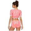 Women Waterproof Vinyl Crop Top Short Sleeve Hook Loop Fastener Sides Diaper Cover Shorts Adaptive Swimwear Set
