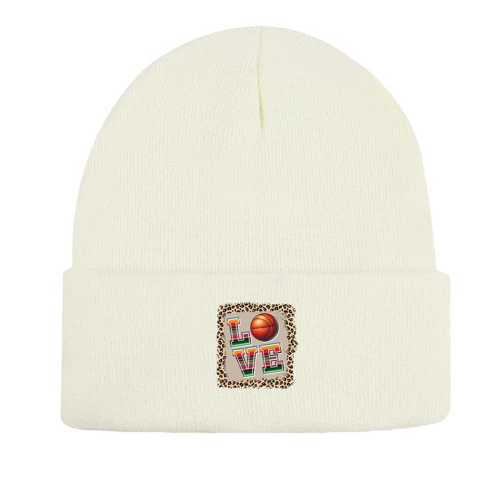 LOVE" Basketball Warm Knitted Cap Beanie, Woman Cap Thermal Winter Sporting Pompom Beanies Knit Hat Beanie
