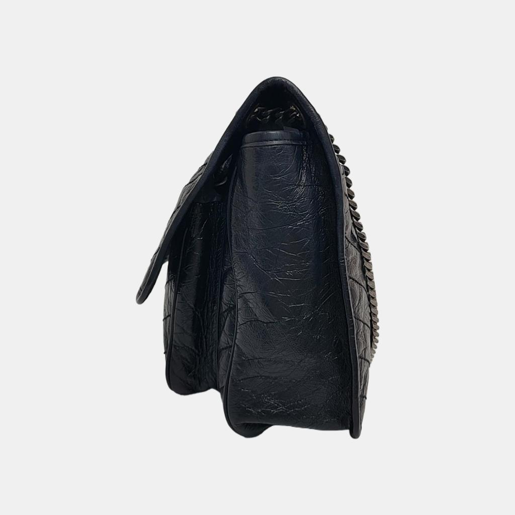 [Pre-Owned] Ysl Niki Silver Chain Black Label Logo Vintage Pleated Leather Crossbody Shoulder Bag - Very Good #1Q3DUDX