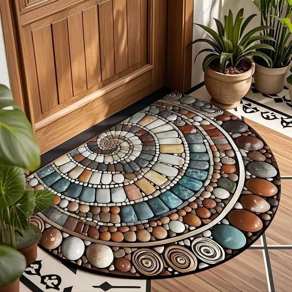 Retro Semi-circular Floor Mat, Entrance Foyer Carpet, Dirt-resistant and Easy-to-maintain Floor Mat