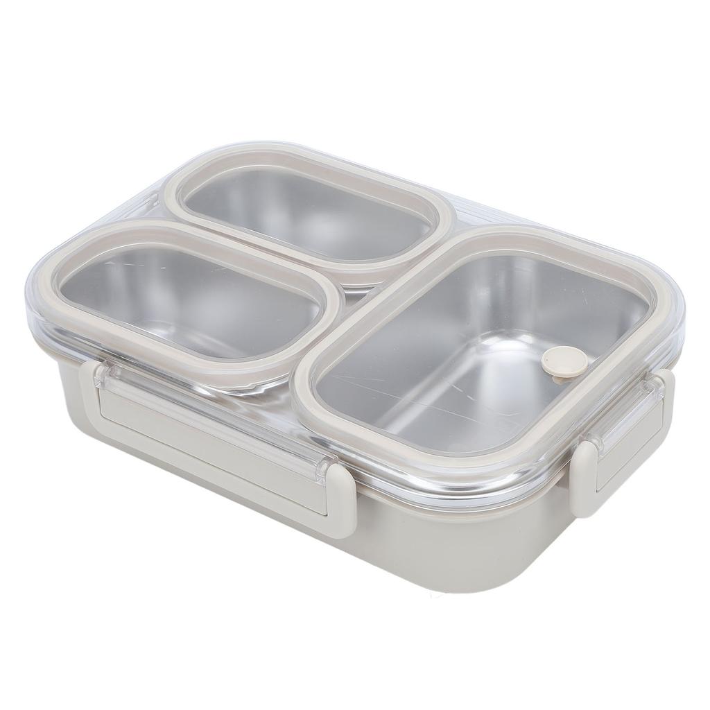 Divided Lunch Box 304 Stainless Steel Leakproof Heatable 3 Compartments Rectangular Food Container 1.2L Capacity