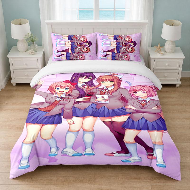 Doki Doki Literature Club Bedroom 3Pcs Bedding Set Soft Bed Sheet Pillowcases Home Bedding Decoration