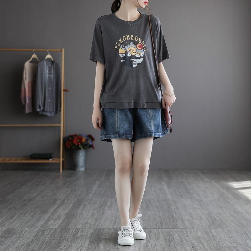 Женские летние корейские джинсовые шорты с большими карманами - Свободные, Стройнящие, Молодящие, Универсальные, Широкие, Большого размера, Эластичная талия