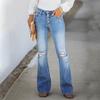 Women Flare Jeans Mid Waist Bell Jeans Stretch Slim Pants Length Jeans