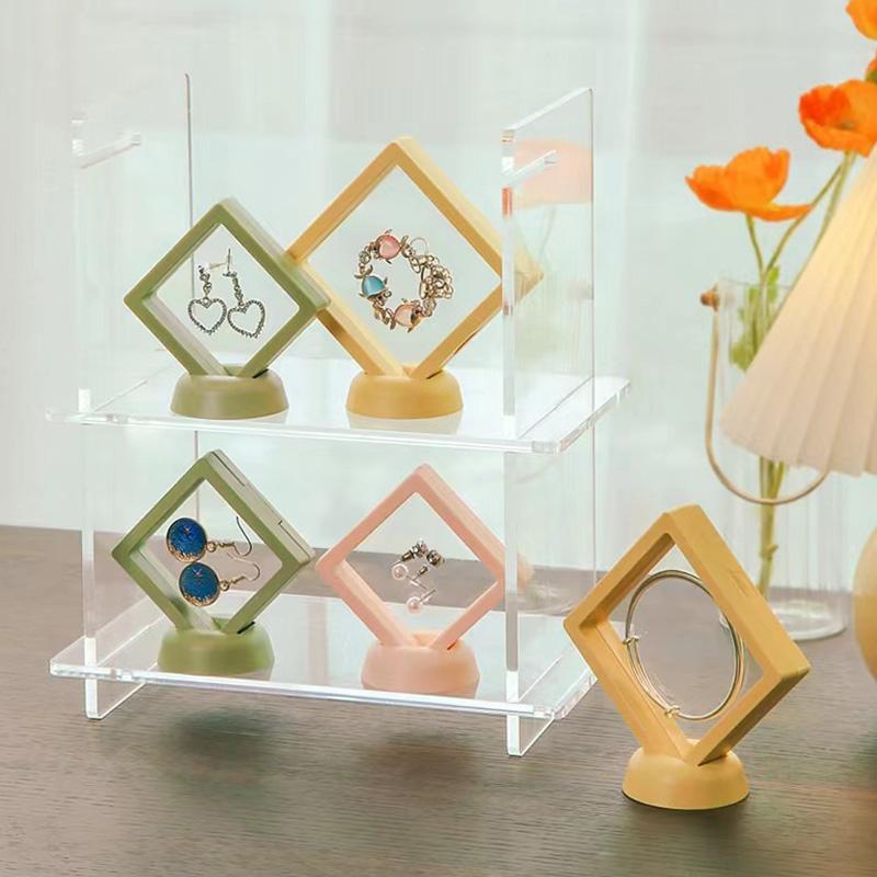 1Pc Frame Portable Jewelry Display Container Elastic Jewelry Case Dustproof Ring Casket Transparent Badge Storage PE Film