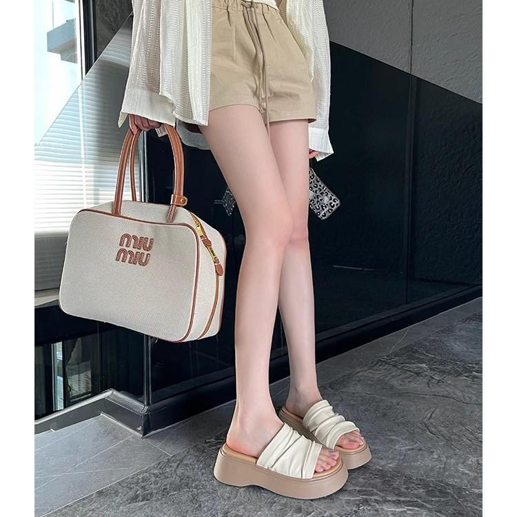 Женские домашние тапочки с толстой подошвой, на платформе, плиссированные, 2025, новая мода, универсальные, с характером, пляжные, прохладные, для отпуска