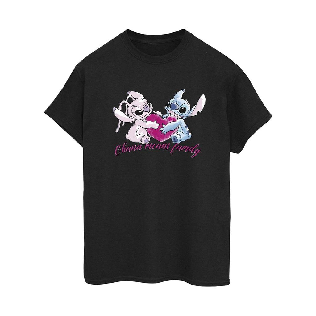 Disney Женская/женская хлопковая футболка бойфренда Lilo And Stitch Ohana Heart с ангелом