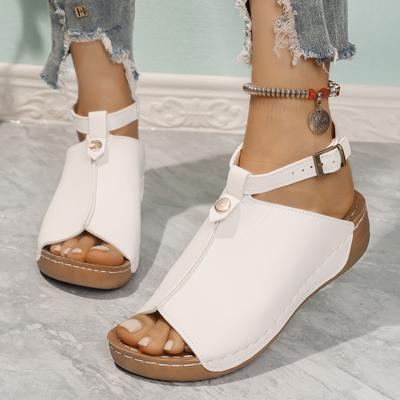 Модные босоножки с открытым носком на среднем каблуке, женские летние 2025, модные босоножки на платформе с ремешком на щиколотке, женские легкие пляжные босоножки на танкетке