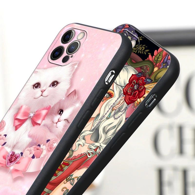 Чехол Apple для iPhone 11 12 13 mini Pro Max XS X XR 7 8 6 plus SE 2020, мягкие силиконовые чехлы, чехол с милым мультяшным котом, цветком, животным