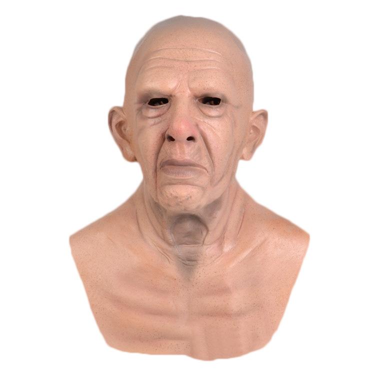 Scary old lady and old man face wig, elderly person mask, Halloween party prop