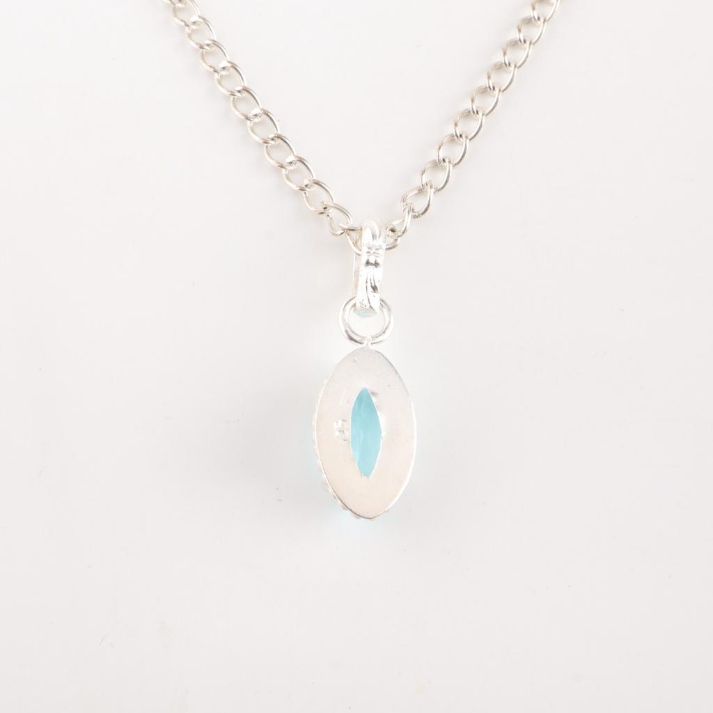 Драгоценный камень Голубой Топаз Небо 925 Стерлинговое Серебро Ювелирные Изделия Ручной Работы Женский Кулон 1.2" PP-59-2