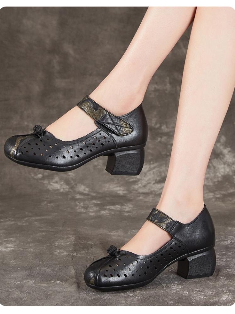 Johnature Женская обувь, туфли-лодочки в этническом стиле, дышащие сандалии из натуральной кожи на толстом каблуке и мягкой подошве