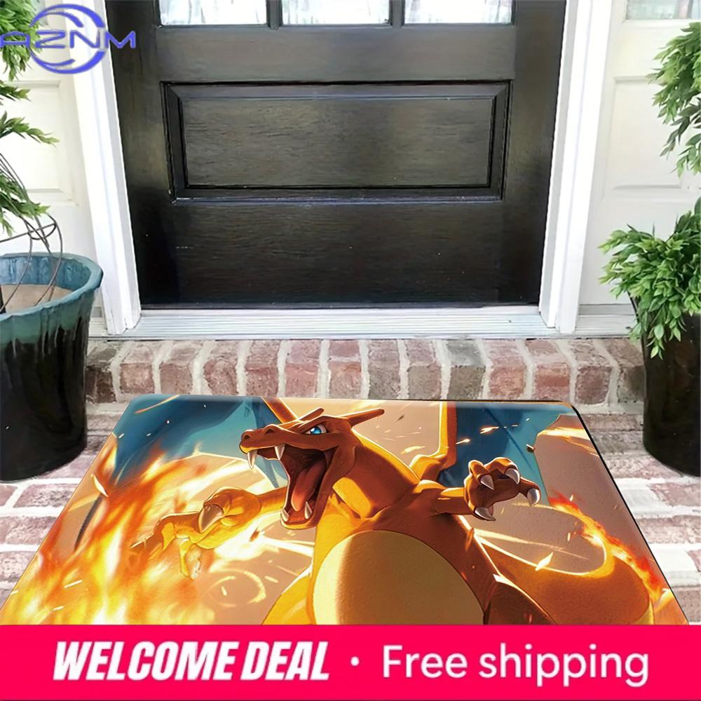 Pokemon Charizard with Fire Breath Print Non-slip Doormat, Soft Absorbent Floor Rug for Home Decor