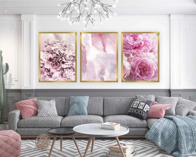 Plakaty Postery Obrazy na ścianę w Złotej ramie Kwiaty Glamour zestaw 30x40