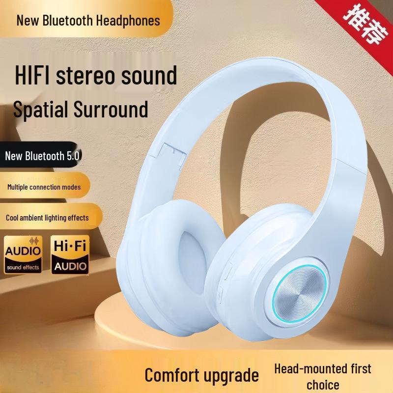 Card-Insertable, Over-Ear Bluetooth Headphones with Cool Lighting & Excellent Sound, Ideal for Students - Model B39