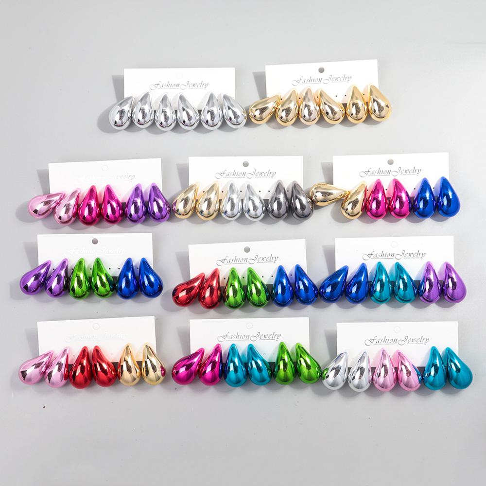 Extra Large 3pair Acrylic Chunky Waterdrop Earring Dupes for Women Metallic Color Teardrop Y2K Earring Hoops Jewelry Lightweight