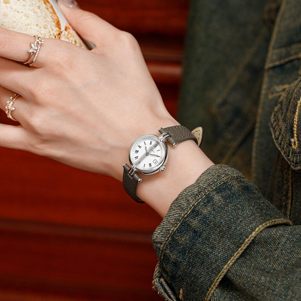 Легкие роскошные новые модные деловые простые женские часы с римским круглым циферблатом и календарем в стиле ретро с кварцевыми часами